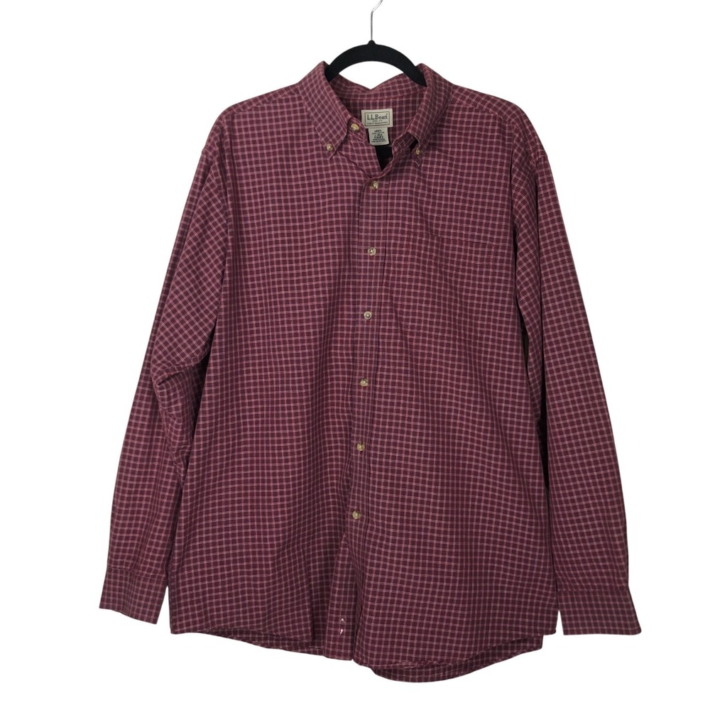 Vintage LL Bean Mens Cotton Rust Red Plaid‎ Button Down Size L Casual Office